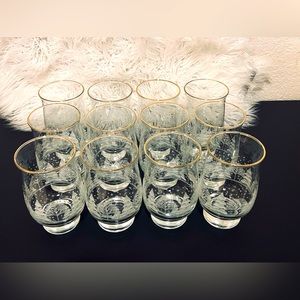 12 Vintage Libbey Arby’s Christmas Winter White Frosted Pine Trees Glasses Gold